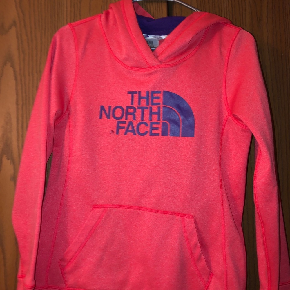 Bright coral North Face hoodie - small
